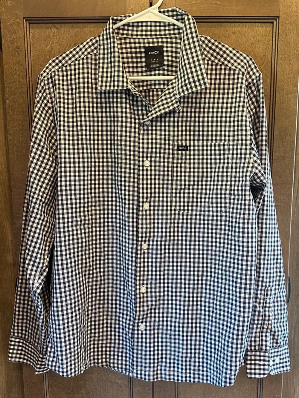 RVCA Men’s Navy and White Gingham Button-Down Shirt Size Large
